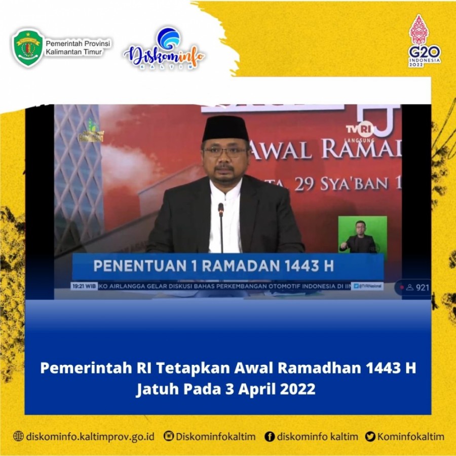 Pemerintah RI Tetapkan Awal Ramadhan 1443 H Jatuh Pada 3 April 2022